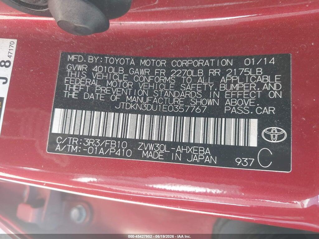 JTDKN3DU1E0357767 2014 TOYOTA PRIUS photo no. 9