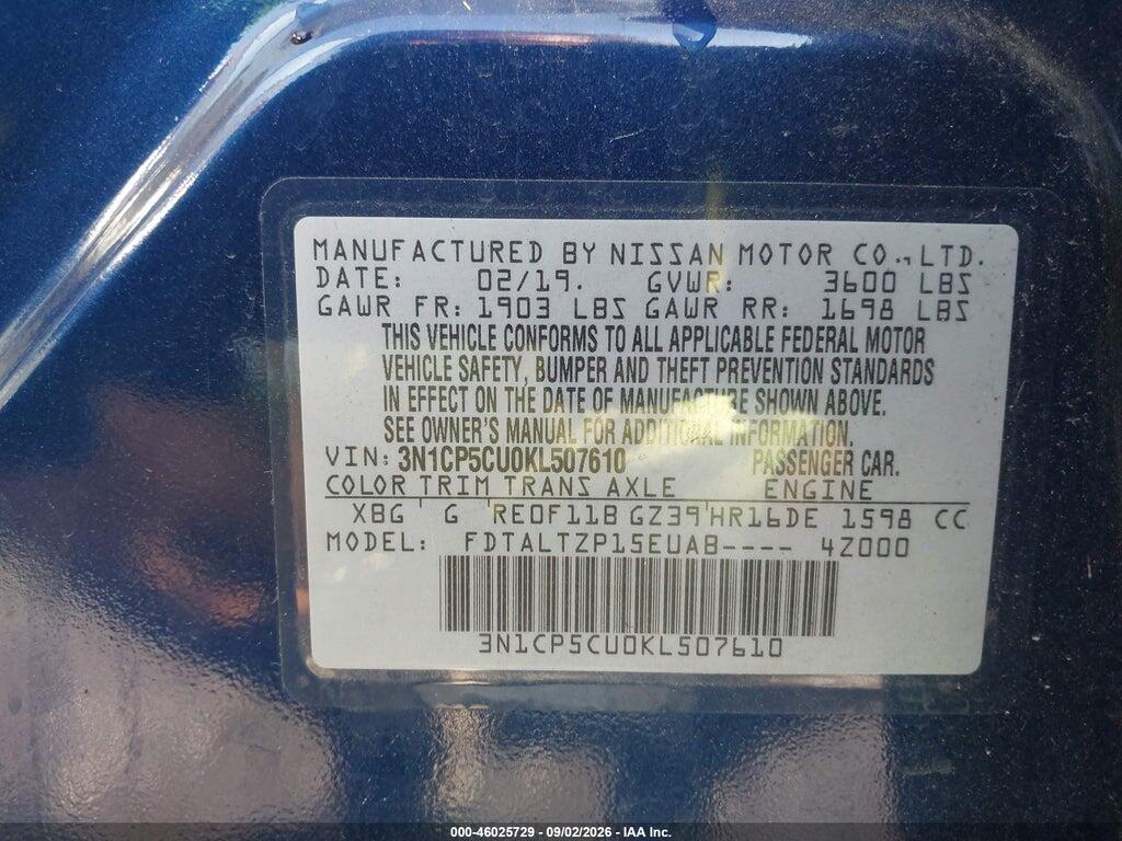 3N1CP5CU0KL507610 2019 NISSAN KICKS photo no. 9