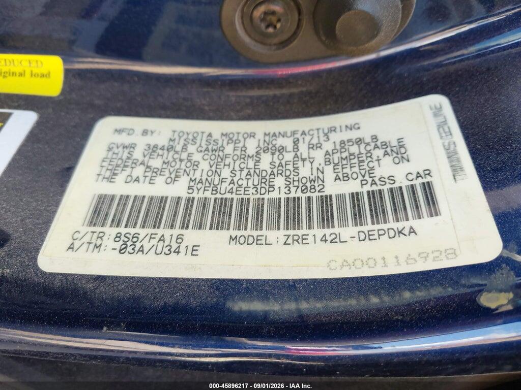 5YFBU4EE3DP137082 2013 TOYOTA COROLLA photo no. 9