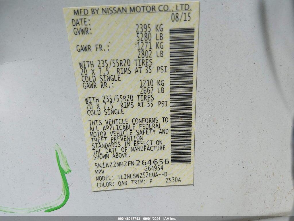 5N1AZ2MH2FN264656 2015 NISSAN MURANO photo no. 9