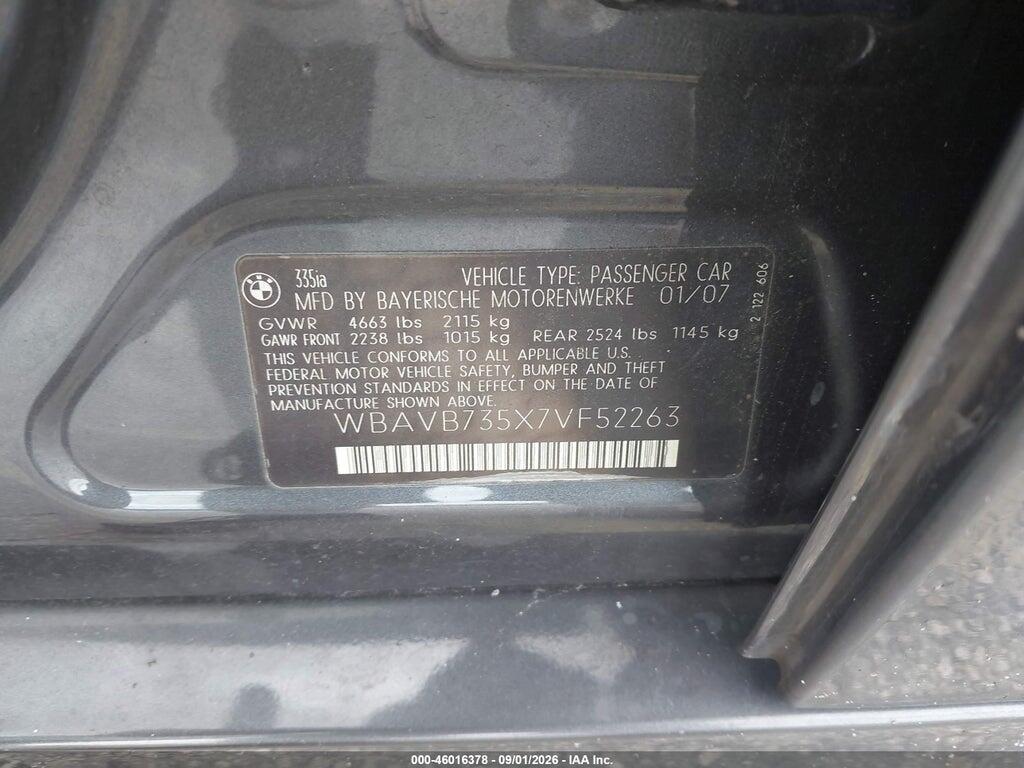 WBAVB735X7VF52263 2007 BMW 335I photo no. 9
