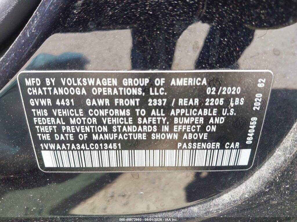 1VWAA7A34LC013451 2020 VOLKSWAGEN PASSAT photo no. 9