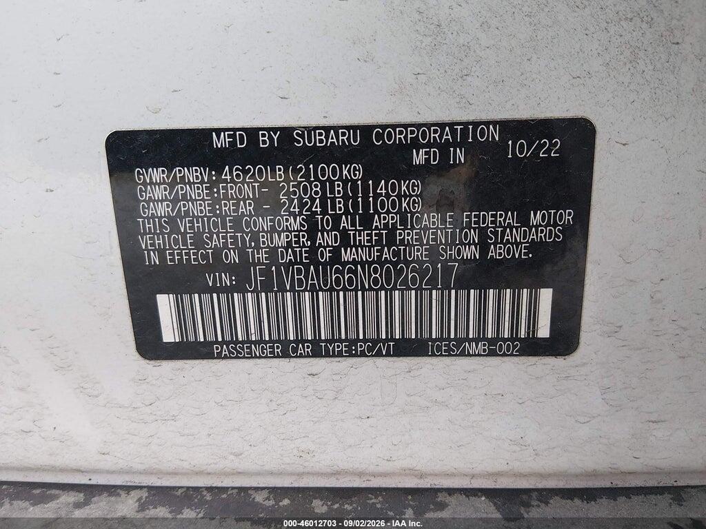 JF1VBAU66N8026217 2022 SUBARU WRX photo no. 9