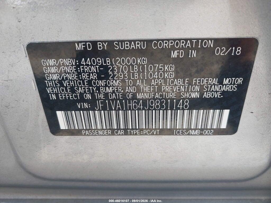 JF1VA1H64J9831148 2018 SUBARU WRX photo no. 9
