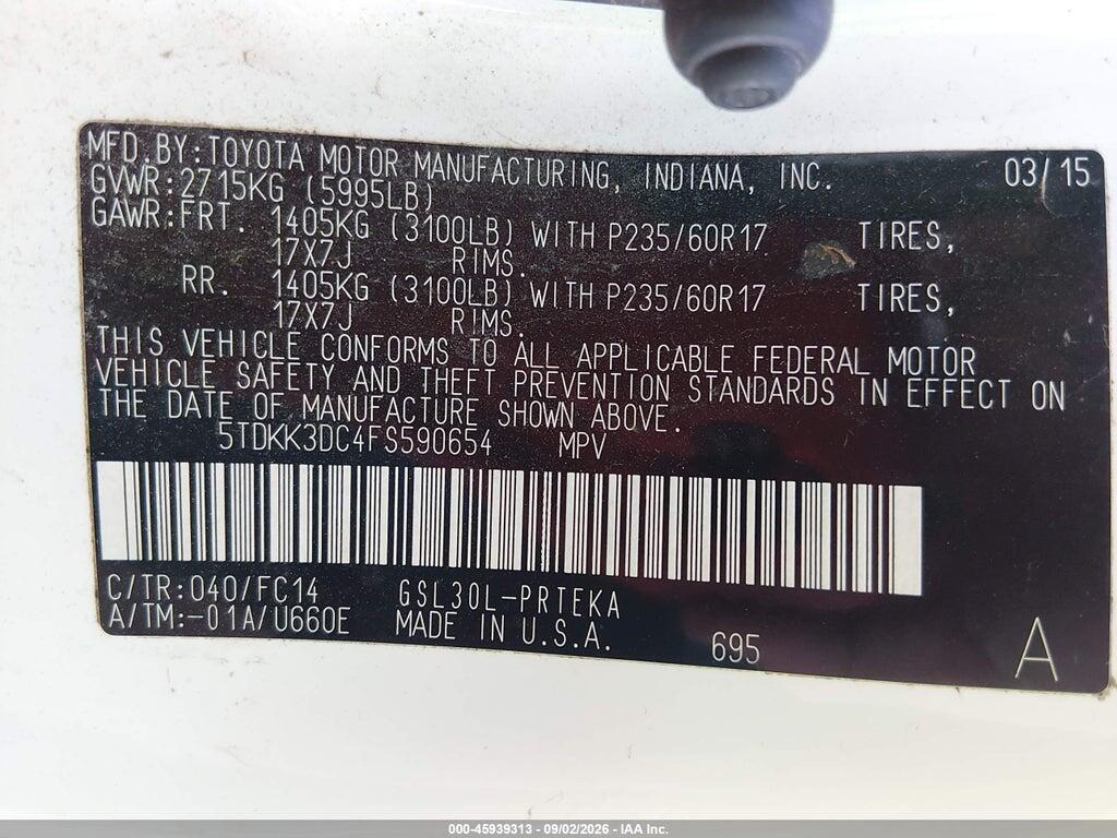 5TDKK3DC4FS590654 2015 TOYOTA SIENNA photo no. 9