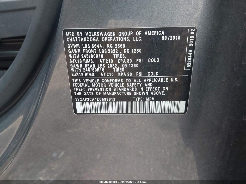 1V2AP2CA1KC593612 2019 VOLKSWAGEN ATLAS photo no. 9