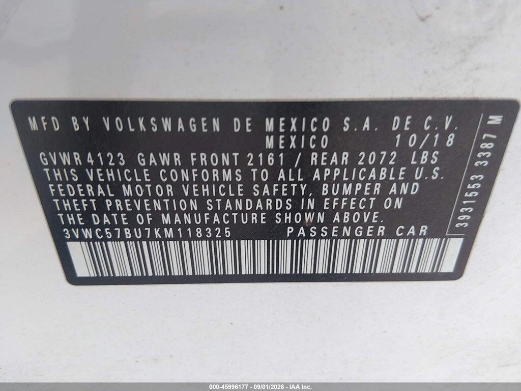 3VWC57BU7KM118325 2019 VOLKSWAGEN JETTA photo no. 9