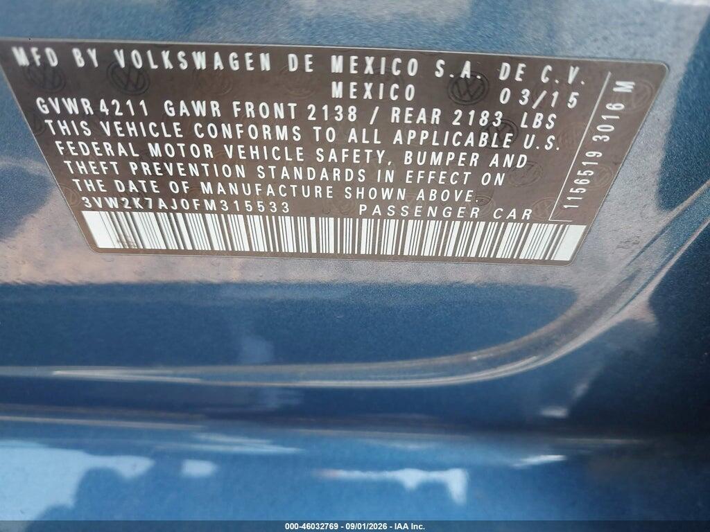 3VW2K7AJ0FM315533 2015 VOLKSWAGEN JETTA photo no. 9