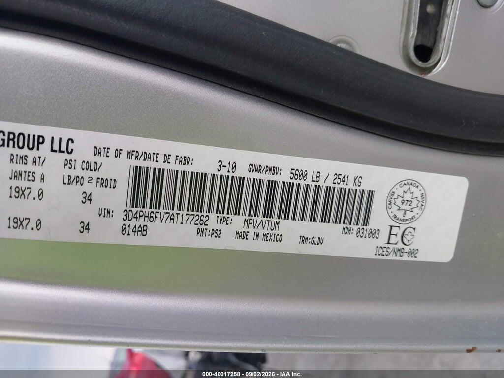 3D4PH6FV7AT177262 2010 DODGE JOURNEY photo no. 9