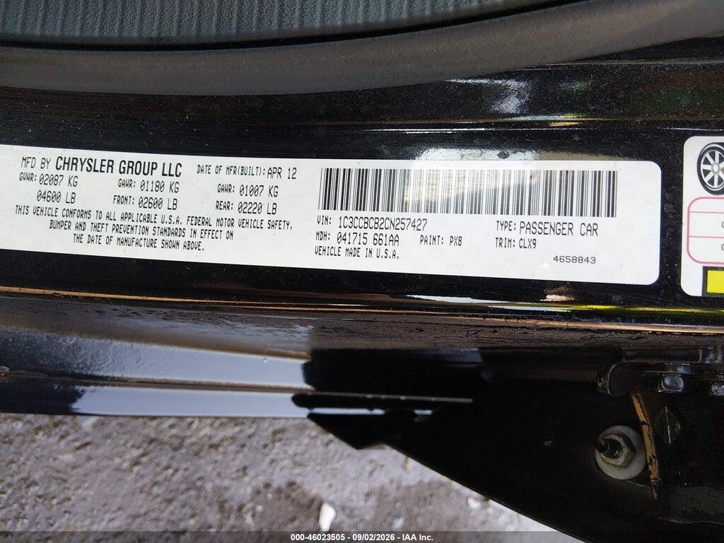 1C3CCBCB2CN257427 2012 CHRYSLER 200 photo no. 9