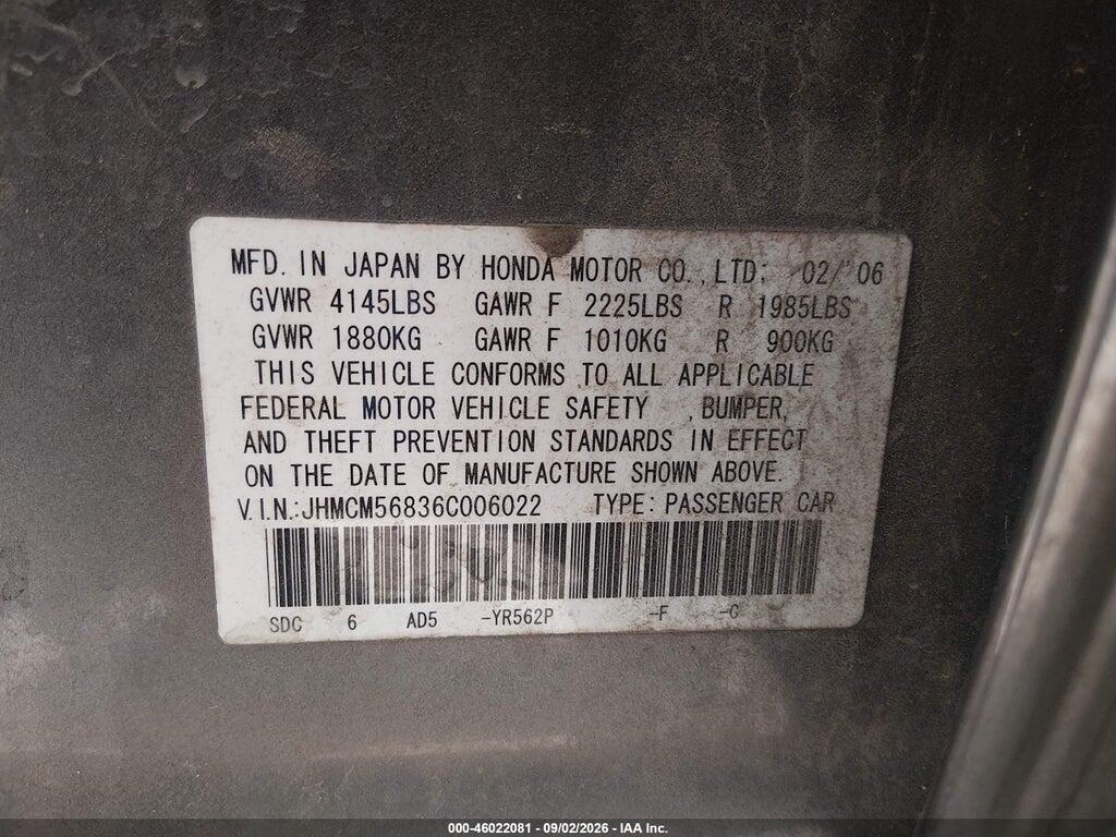 JHMCM56836C006022 2006 HONDA ACCORD photo no. 9