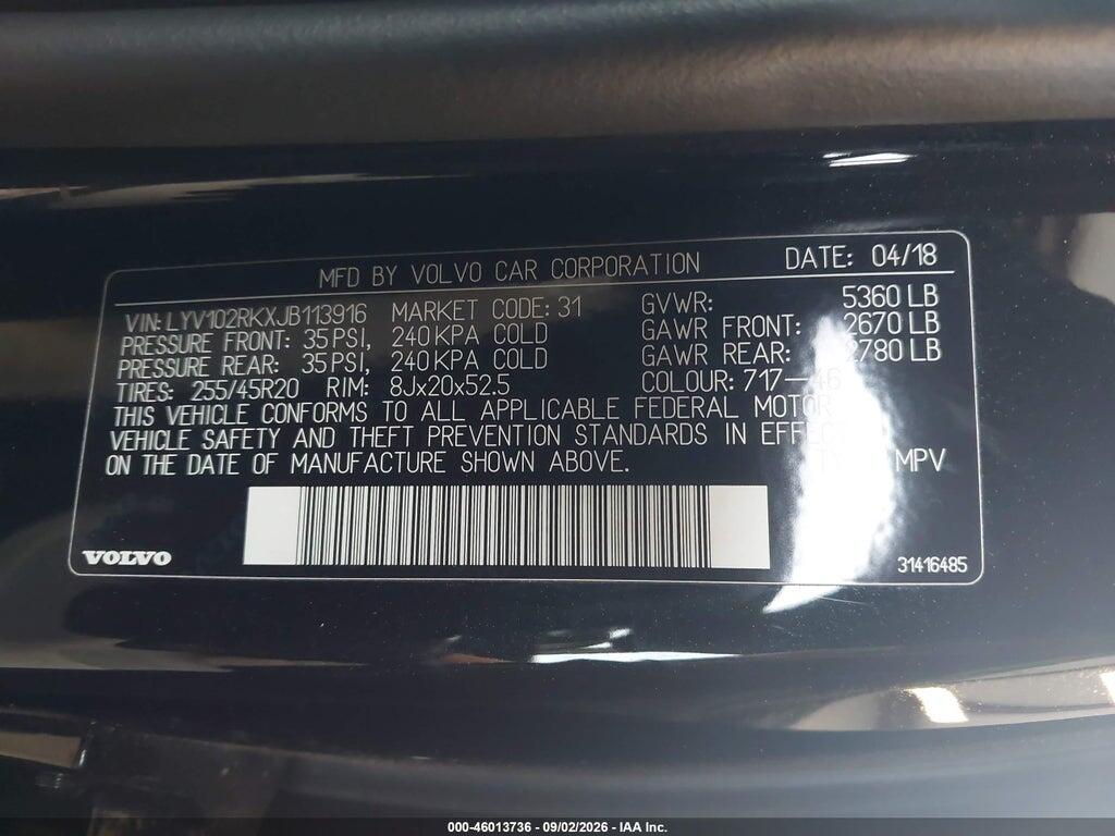 LYV102RKXJB113916 2018 VOLVO XC60 photo no. 9