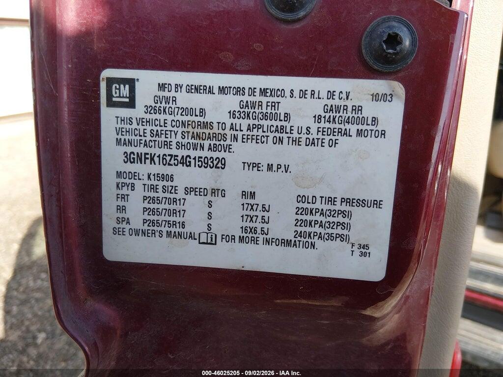 3GNFK16Z54G159329 2004 CHEVROLET SUBURBAN 1500 photo no. 9