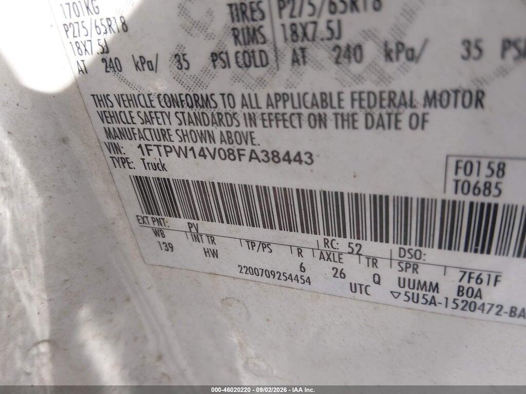 1FTPW14V08FA38443 2008 FORD F-150 photo no. 9