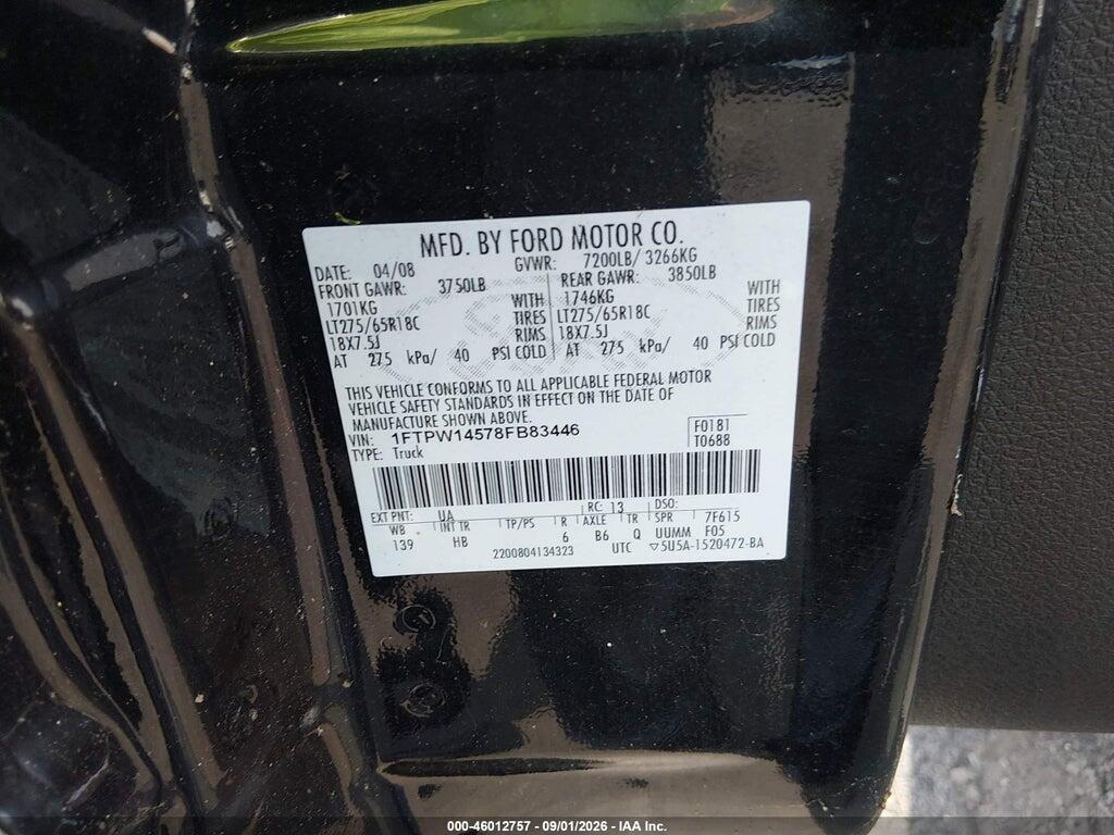 1FTPW14578FB83446 2008 FORD F-150 photo no. 9
