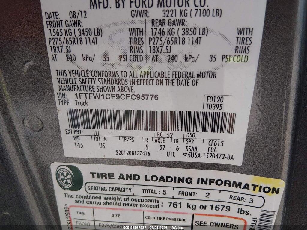 1FTFW1CF9CFC95776 2012 FORD F-150 photo no. 9