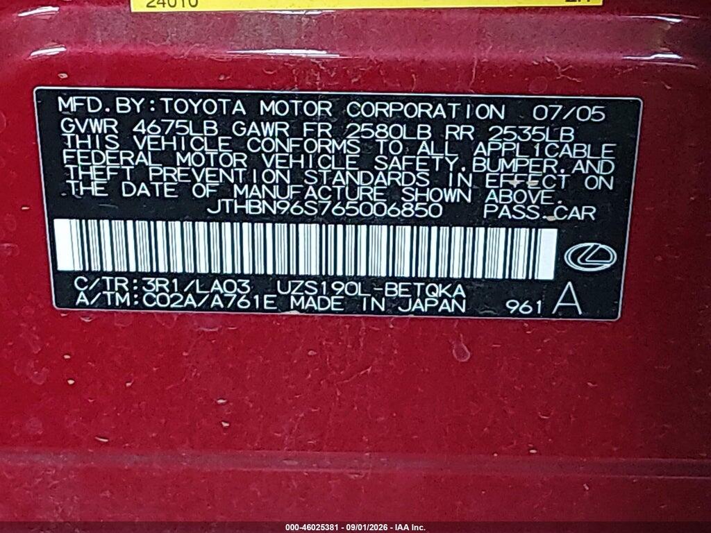 JTHBN96S765006850 2006 LEXUS GS 430 photo no. 9