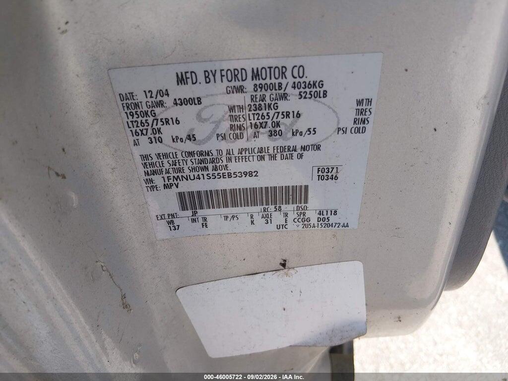 1FMNU41S55EB53982 2005 FORD EXCURSION photo no. 9