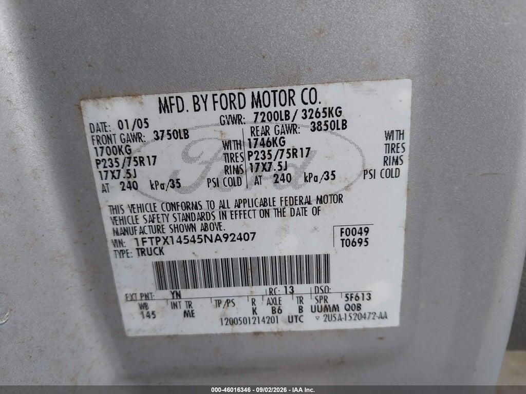 1FTPX14545NA92407 2005 FORD F-150 photo no. 9