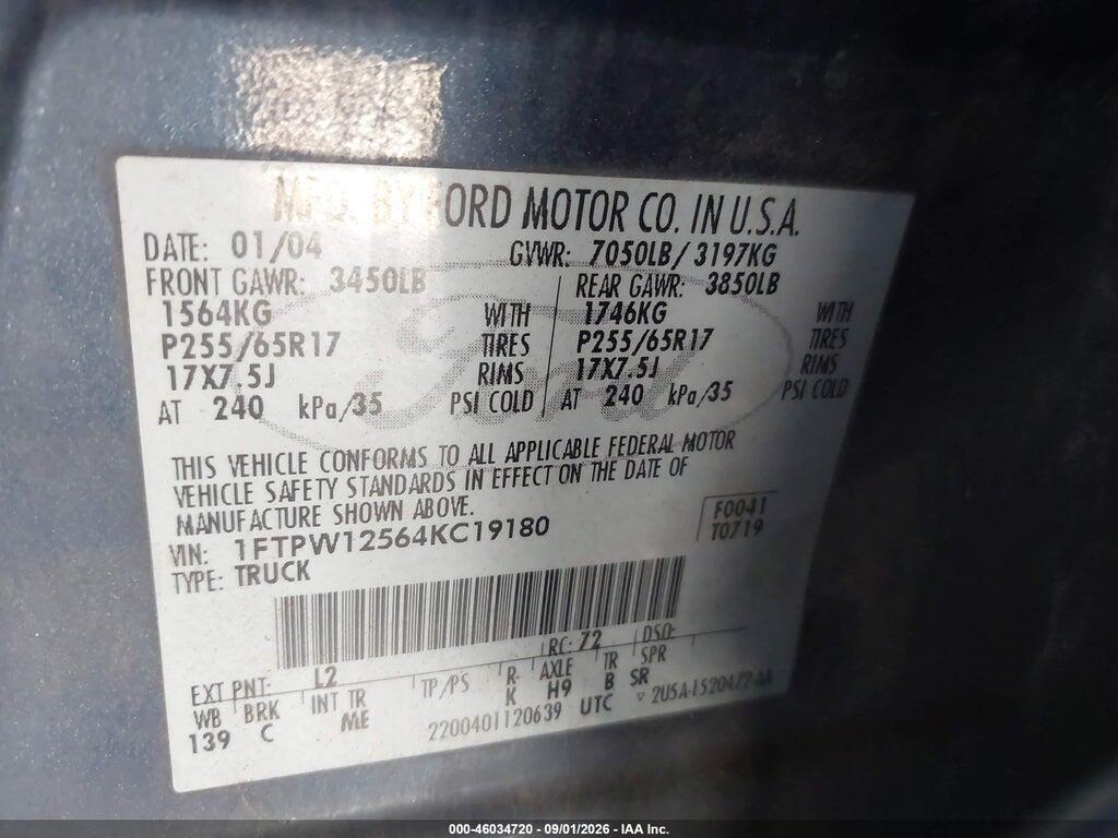 1FTPW12564KC19180 2004 FORD F-150 photo no. 9