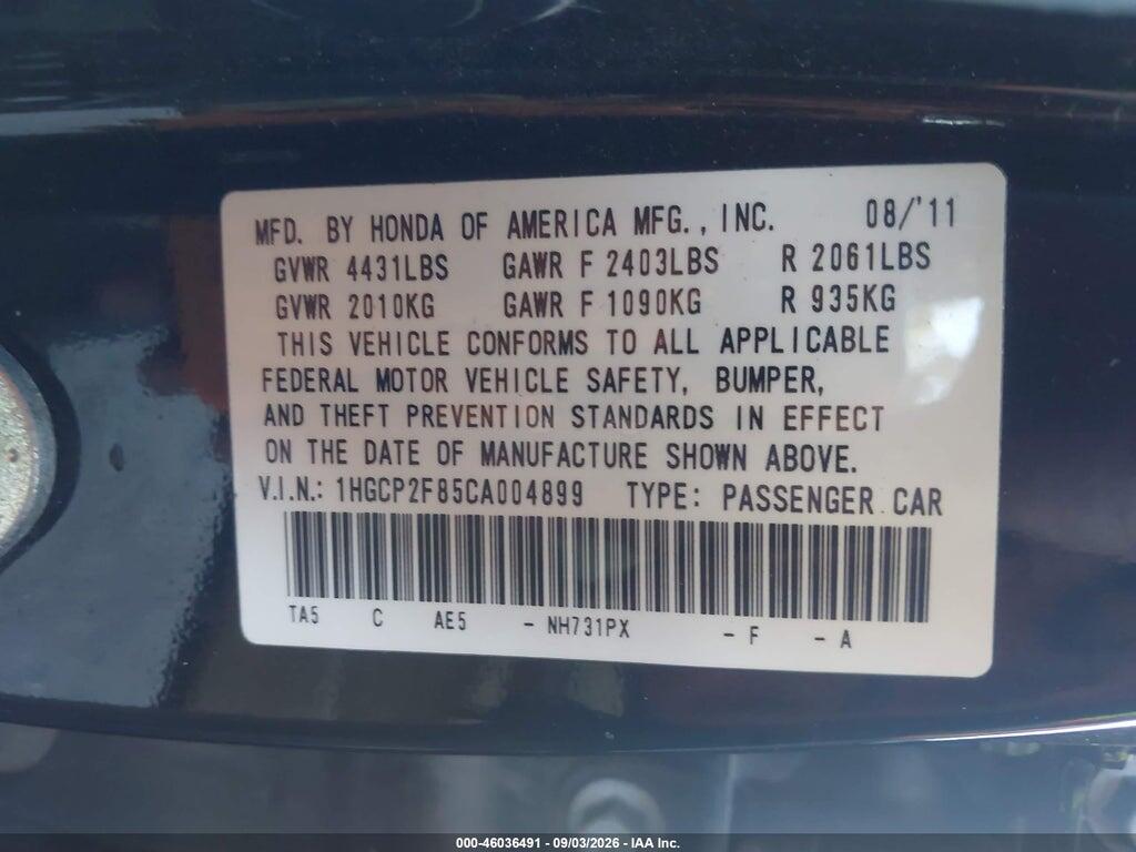 1HGCP2F85CA004899 2012 HONDA ACCORD photo no. 9