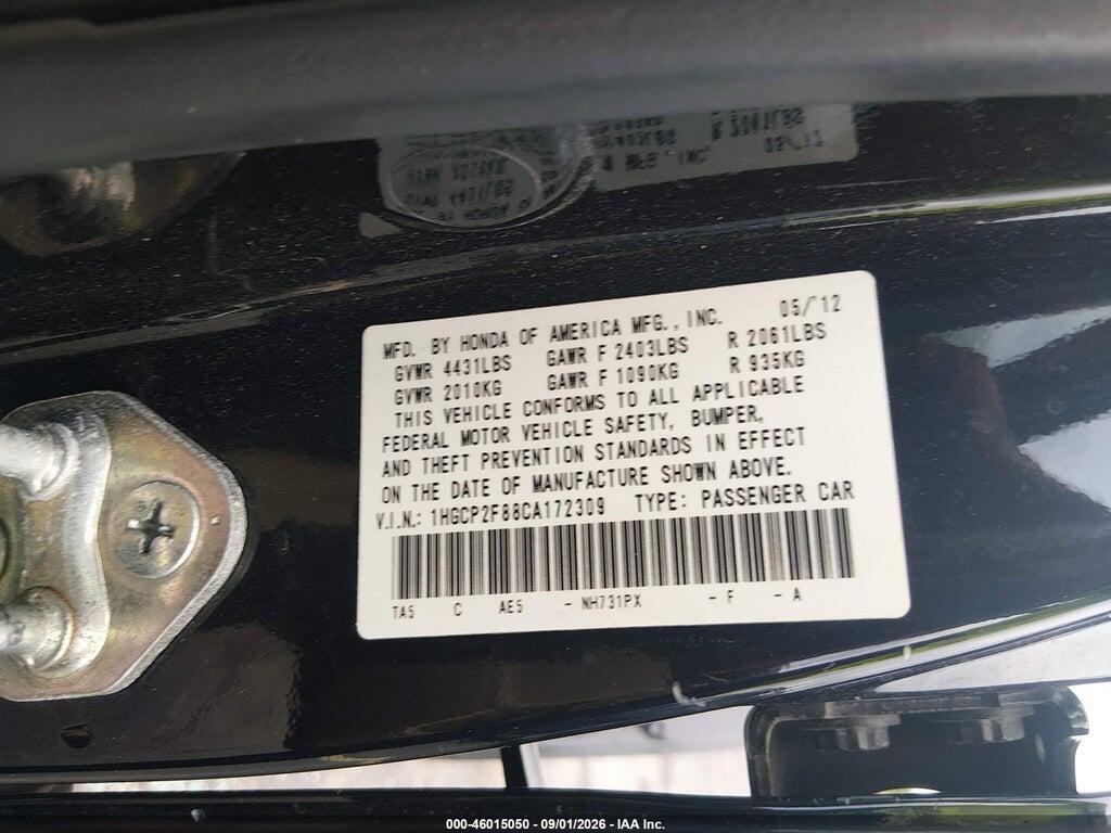 1HGCP2F88CA172309 2012 HONDA ACCORD photo no. 9