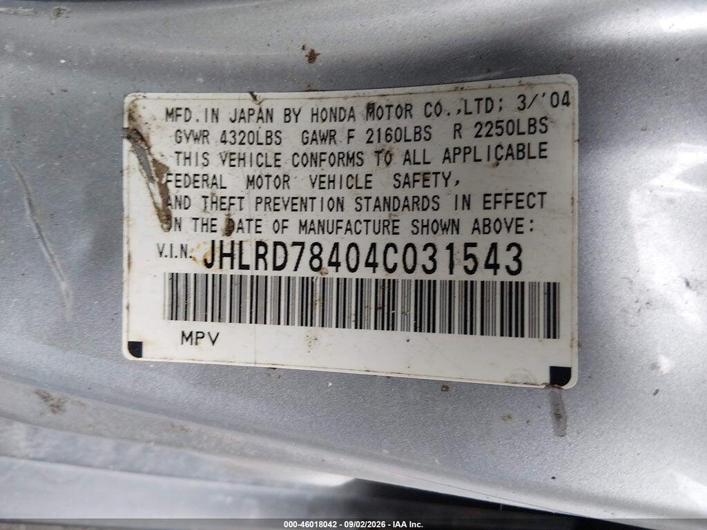 JHLRD78404C031543 2004 HONDA CR-V photo no. 9
