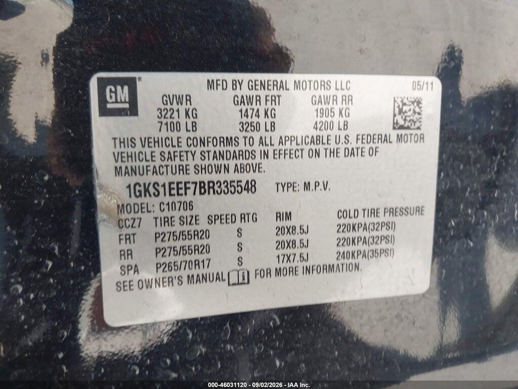 1GKS1EEF7BR335548 2011 GMC YUKON photo no. 9