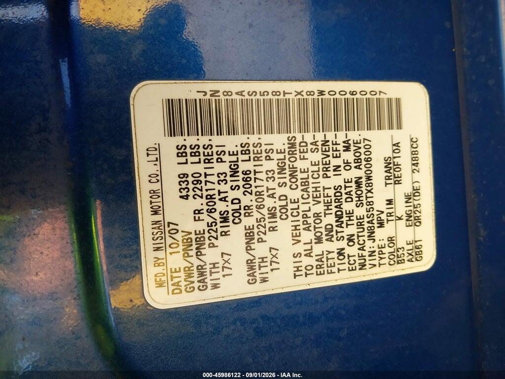 JN8AS58TX8W006007 2008 NISSAN ROGUE photo no. 9