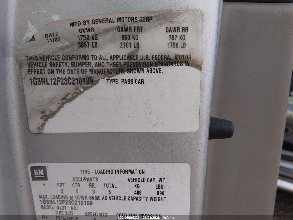 1G3NL12F23C210199 2003 OLDSMOBILE ALERO photo no. 9