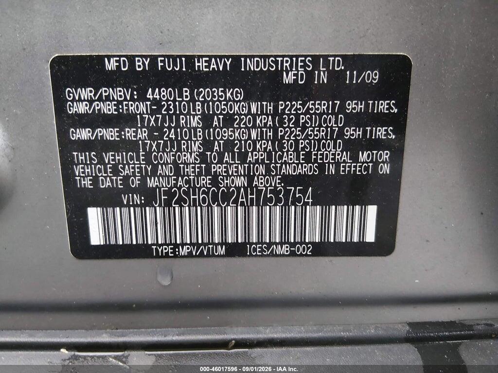 JF2SH6CC2AH753754 2010 SUBARU FORESTER photo no. 9