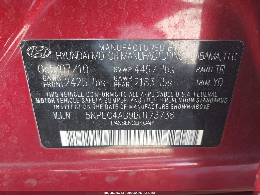5NPEC4AB9BH173736 2011 HYUNDAI SONATA photo no. 9