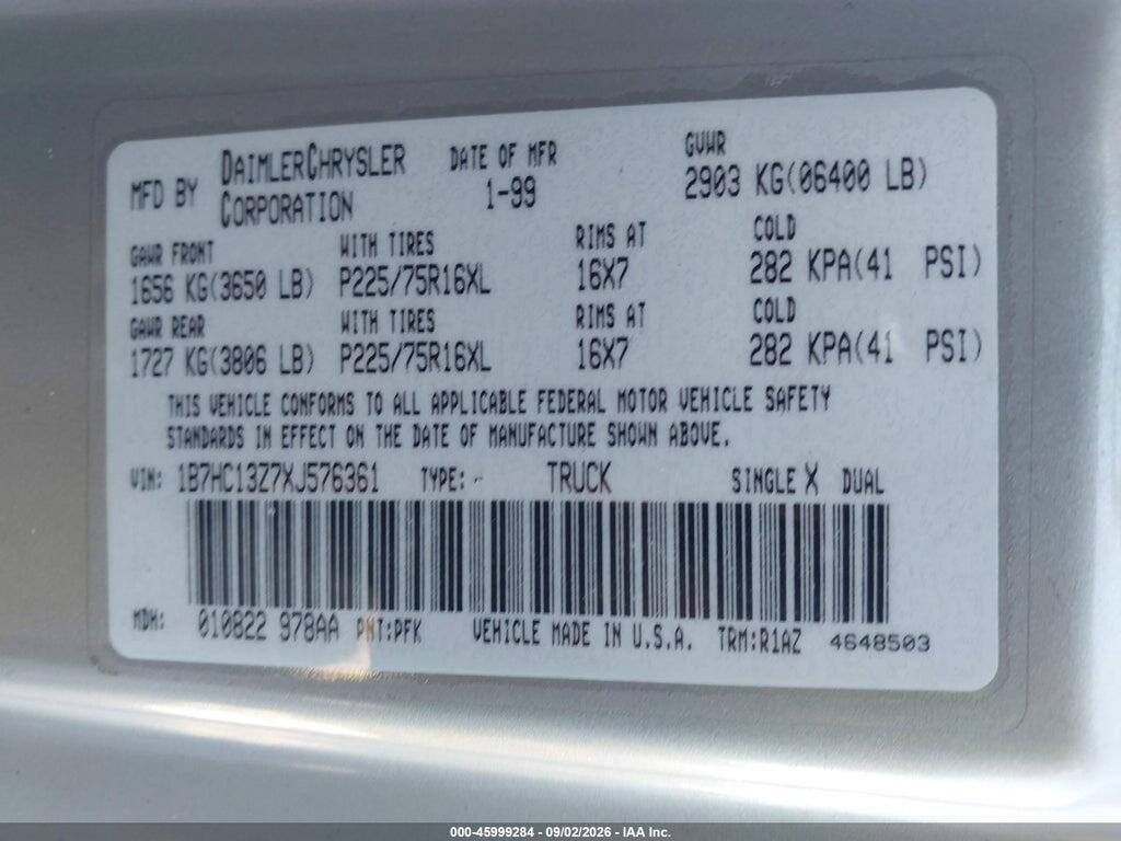 1B7HC13Z7XJ576361 1999 DODGE RAM 1500 photo no. 9