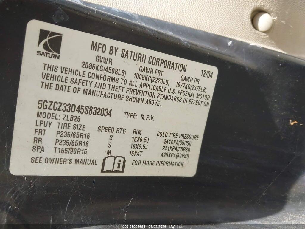 5GZCZ33D45S832034 2005 SATURN VUE photo no. 9