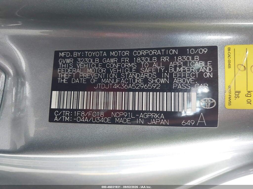 JTDJT4K36A5296592 2010 TOYOTA YARIS photo no. 9