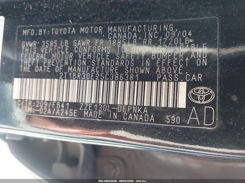 2T1BR30E25C386381 2005 TOYOTA COROLLA photo no. 9