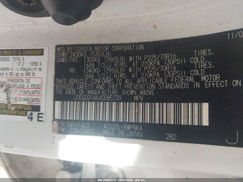 JTEGD21A640085739 2004 TOYOTA HIGHLANDER photo no. 9