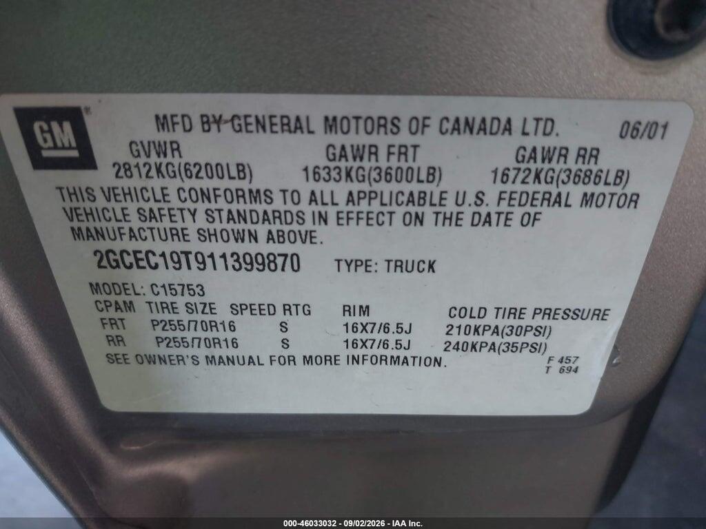 2GCEC19T911399870 2001 CHEVROLET SILVERADO 1500 photo no. 9