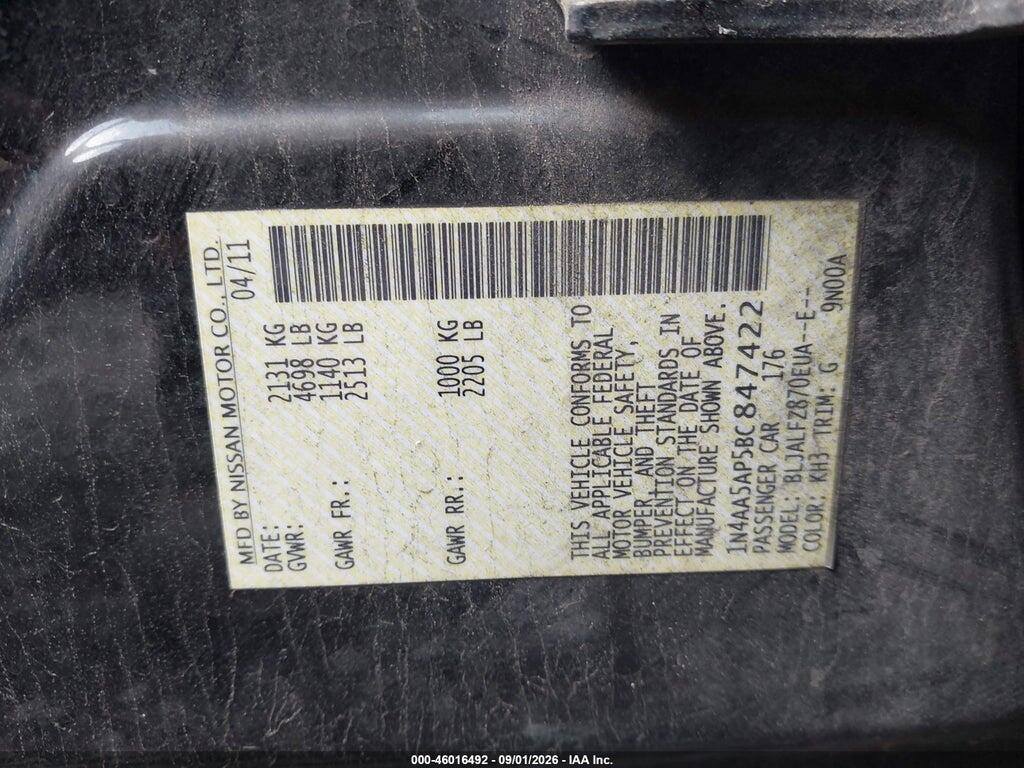 1N4AA5AP5BC847422 2011 NISSAN MAXIMA photo no. 9