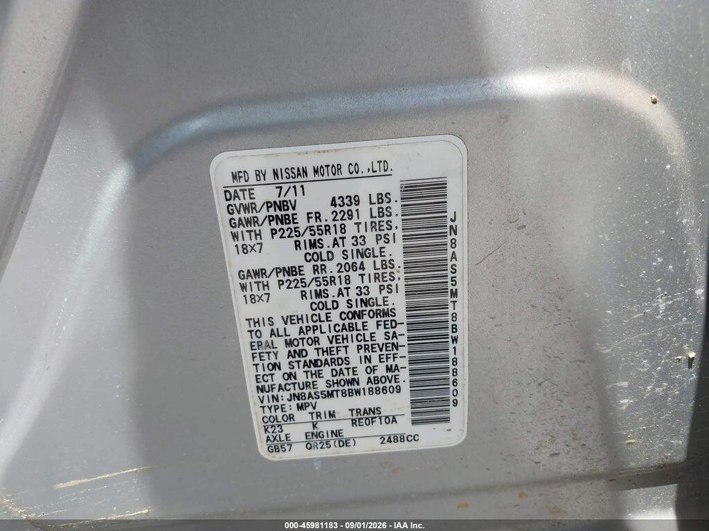 JN8AS5MT8BW188609 2011 NISSAN ROGUE photo no. 9