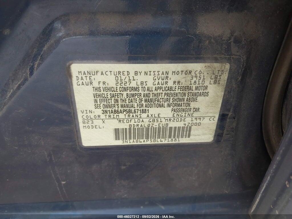 3N1AB6AP5BL671881 2011 NISSAN SENTRA photo no. 9