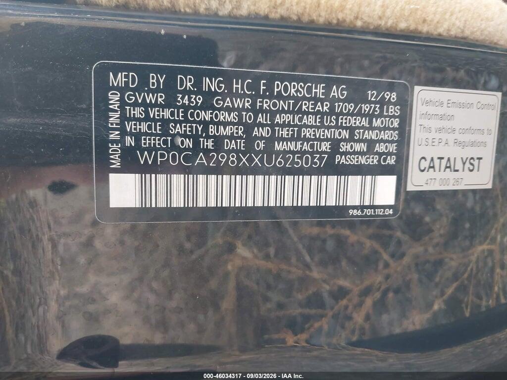 WP0CA298XXU625037 1999 PORSCHE BOXSTER photo no. 9