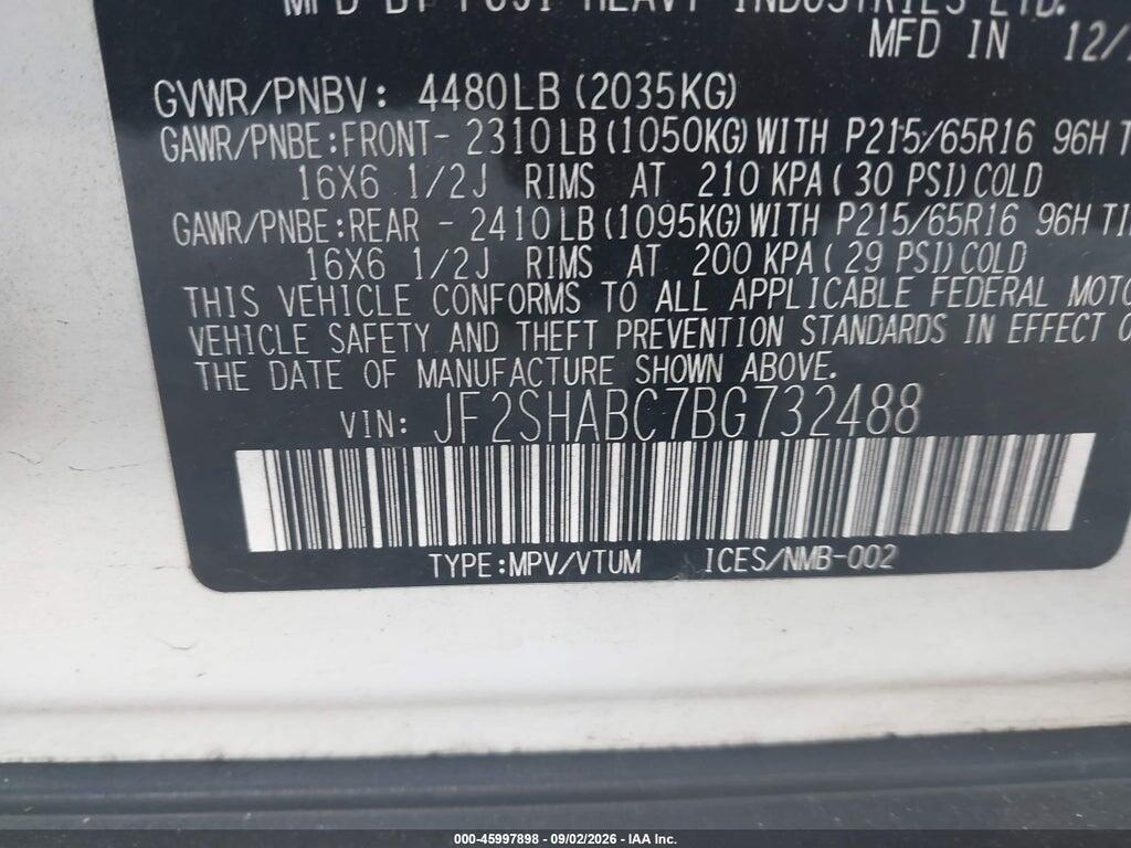 JF2SHABC7BG732488 2011 SUBARU FORESTER photo no. 9