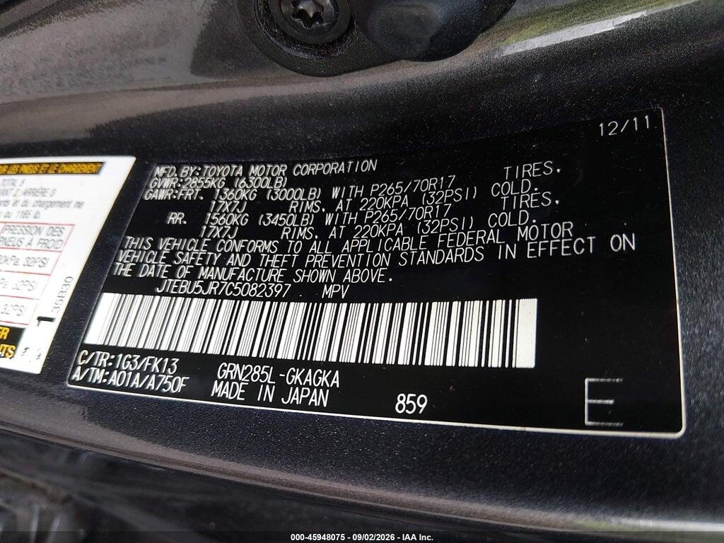 JTEBU5JR7C5082397 2012 TOYOTA 4RUNNER photo no. 9
