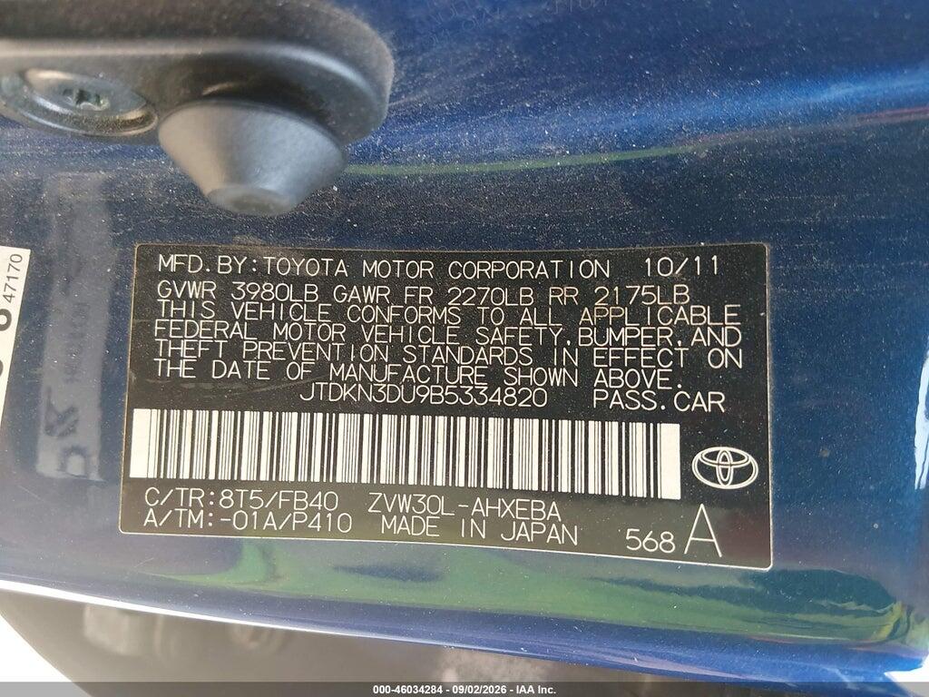 JTDKN3DU9B5334820 2011 TOYOTA PRIUS photo no. 9