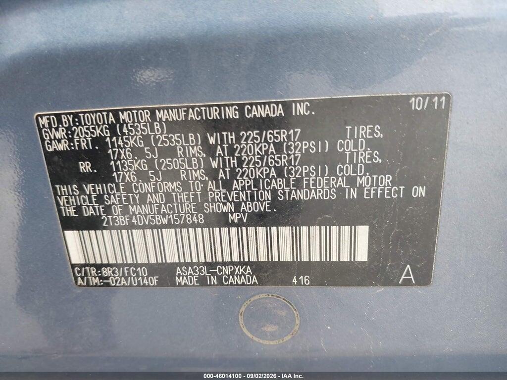 2T3BF4DV5BW157848 2011 TOYOTA RAV4 photo no. 9