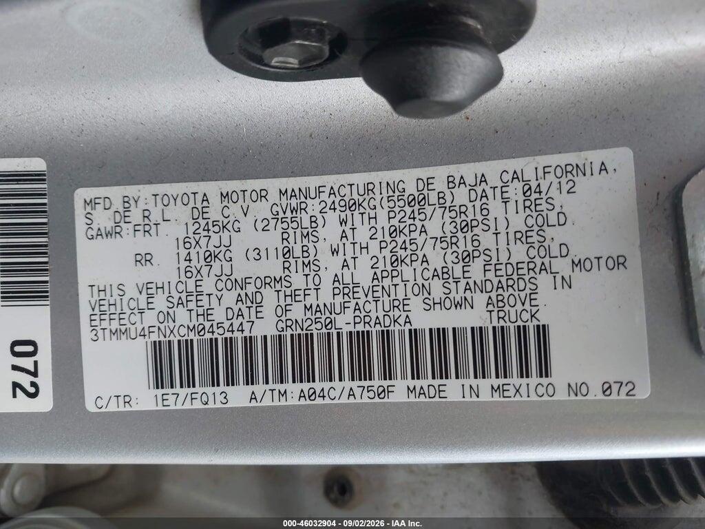 3TMMU4FNXCM045447 2012 TOYOTA TACOMA photo no. 9
