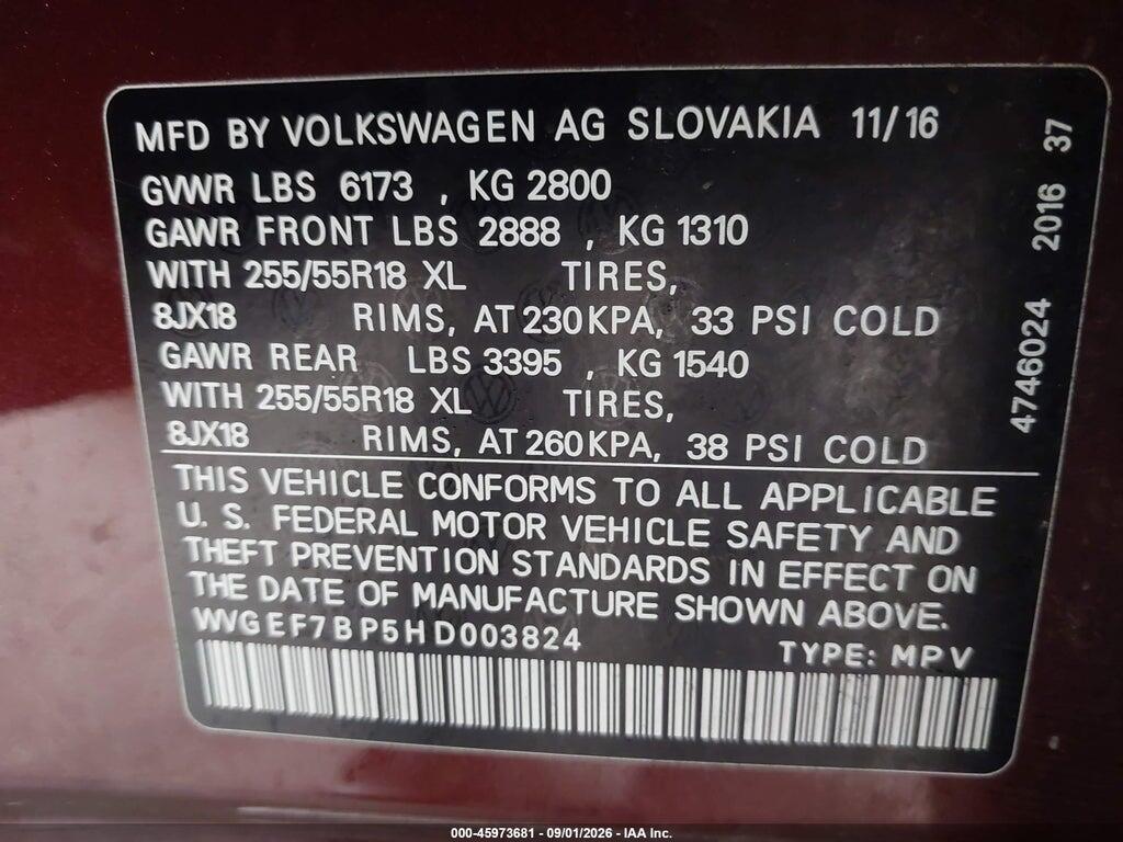 WVGEF7BP5HD003824 2017 VOLKSWAGEN TOUAREG photo no. 9