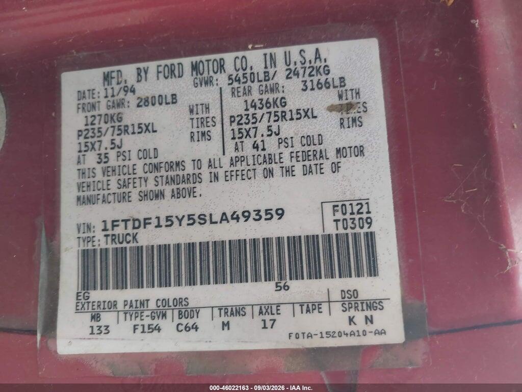 1FTDF15Y5SLA49359 1995 FORD F150 photo no. 9