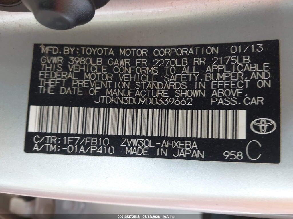 JTDKN3DU9D0339662 2013 TOYOTA PRIUS photo no. 9